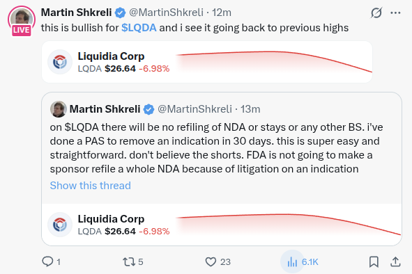 Martin Shkreli Bullish on Liquidia LQDA After 327 Patent Ruling